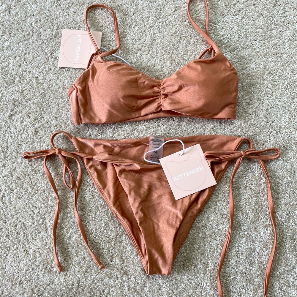 Kittenish Tan Nylon Bikini Set